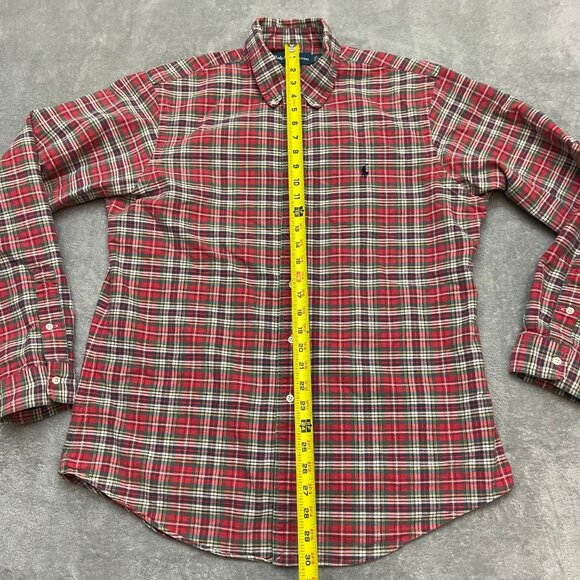 Vintage Ralph Lauren Polo Button Down Plaid Red Tartan Custom Fit Size Large - Picture 4 of 7